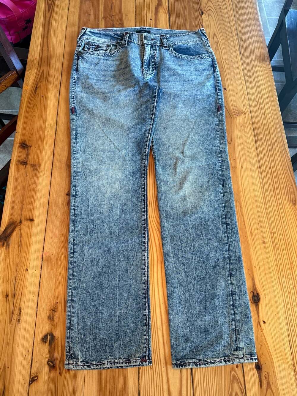 True Religion Ricky Relaxed Straight Jeans Size 34 Acid Wash